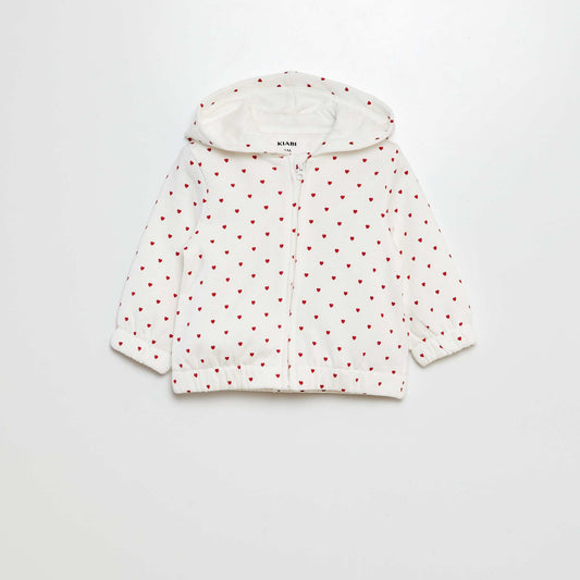 Buzo estampada con cremallera y capucha BLANCO