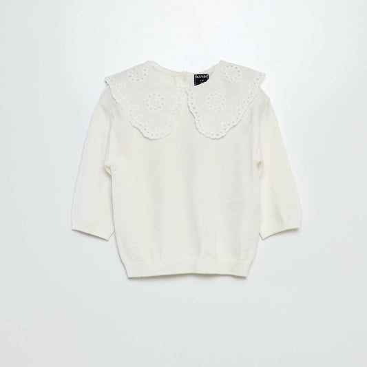Sweater de punto con cuello bordado BLANCO