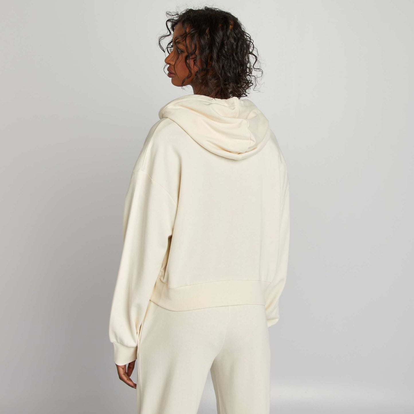 Buzo de chándal lisa con cremallera y capucha BEIGE