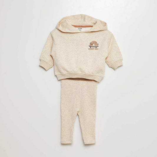 Conjunto de buzo de chándal + legging de canalé - 2 piezas BEIGE