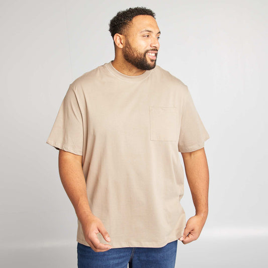 Camiseta de manga corta con bolsillo en el pecho BEIGE