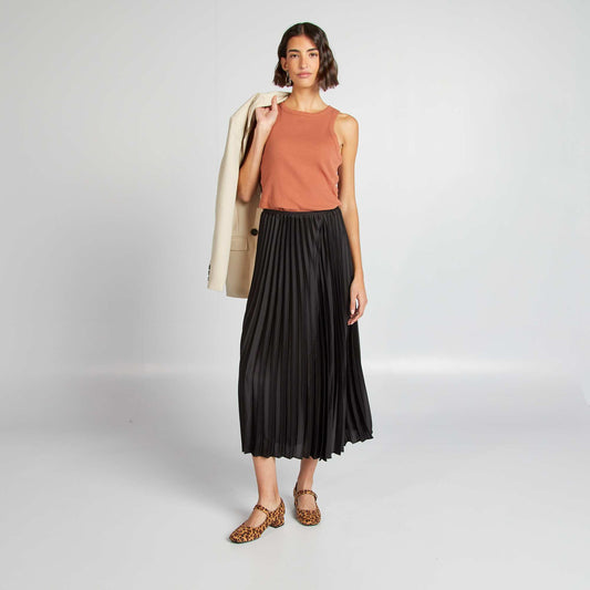 Falda midi plisada NEGRO