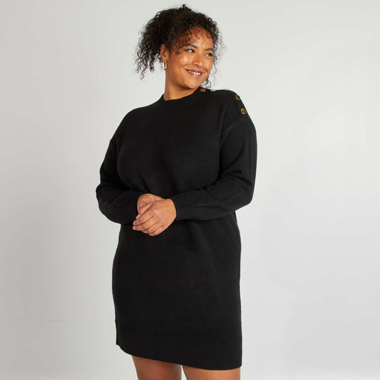 Vestido tipo sweater con botones NEGRO