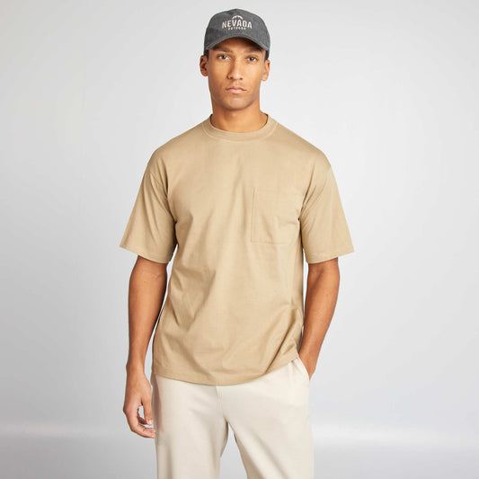 Camiseta lisa con bolsillo en el pecho BEIGE