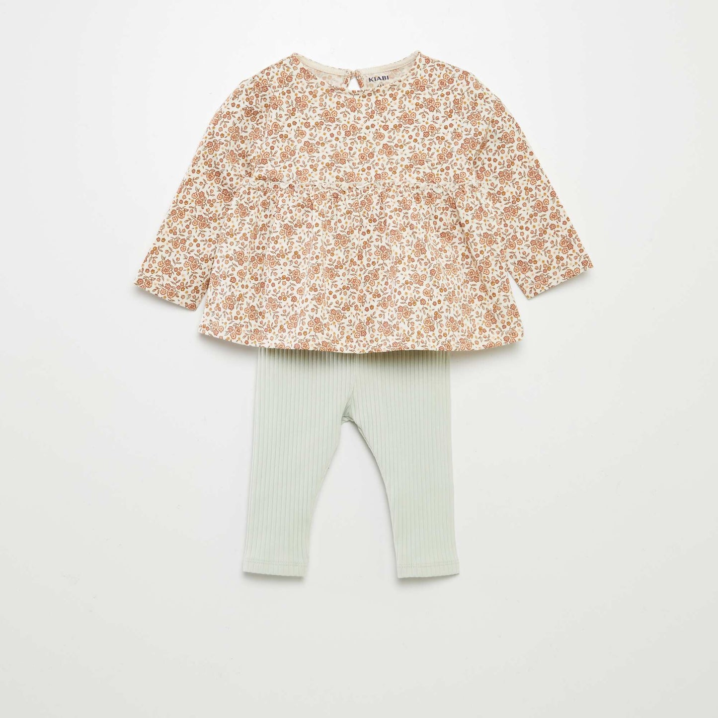 Conjunto de camiseta de flores + legging de canalé - 2 piezas BLANCO
