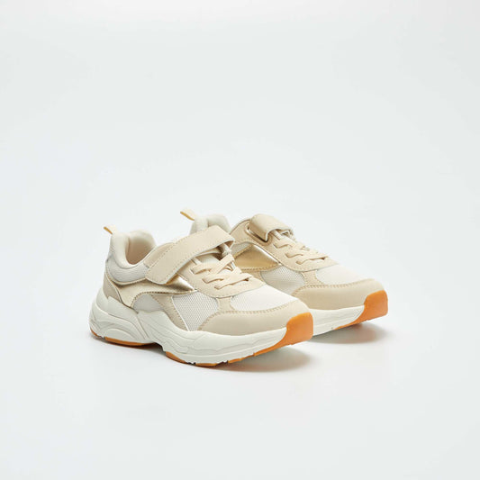 Zapatillas en dos materiales con velcro BEIGE