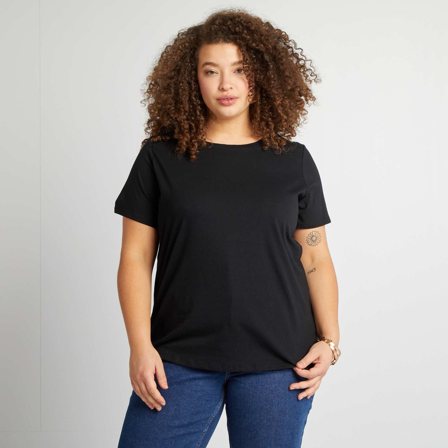 Camiseta de punto de manga corta NEGRO