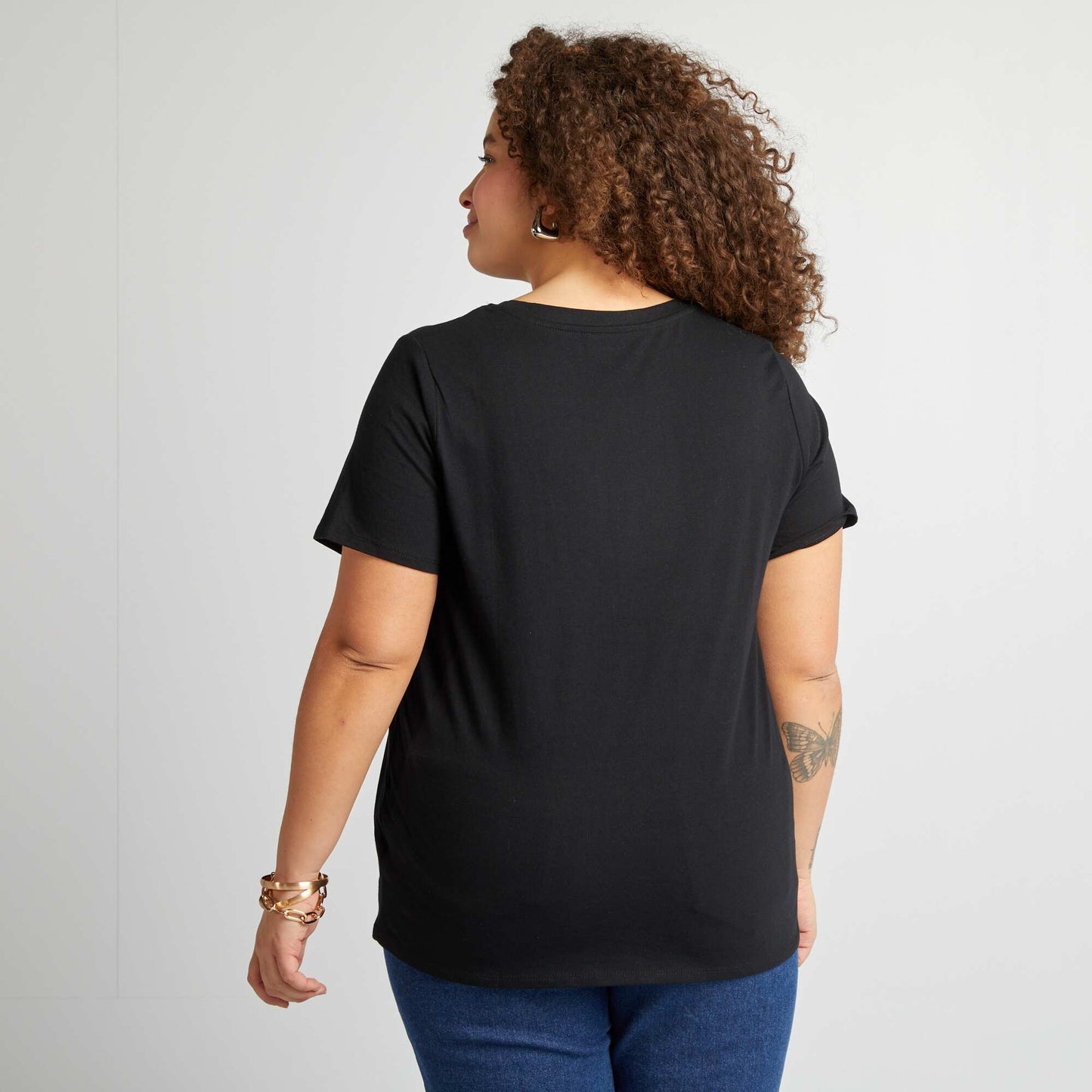 Camiseta de punto de manga corta NEGRO