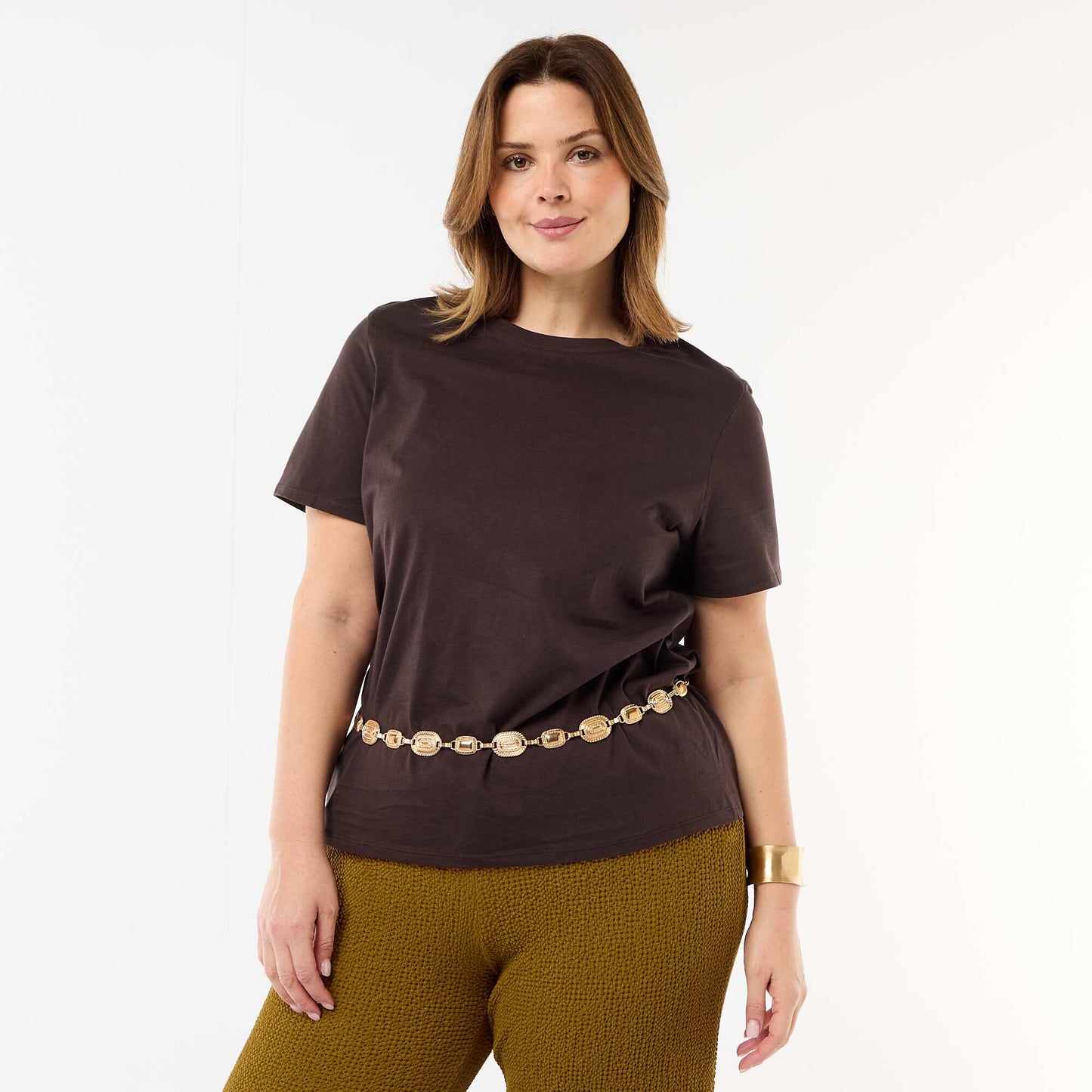 Camiseta de punto de manga corta MARRON