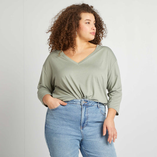 Camiseta larga con cuello de pico VERDE