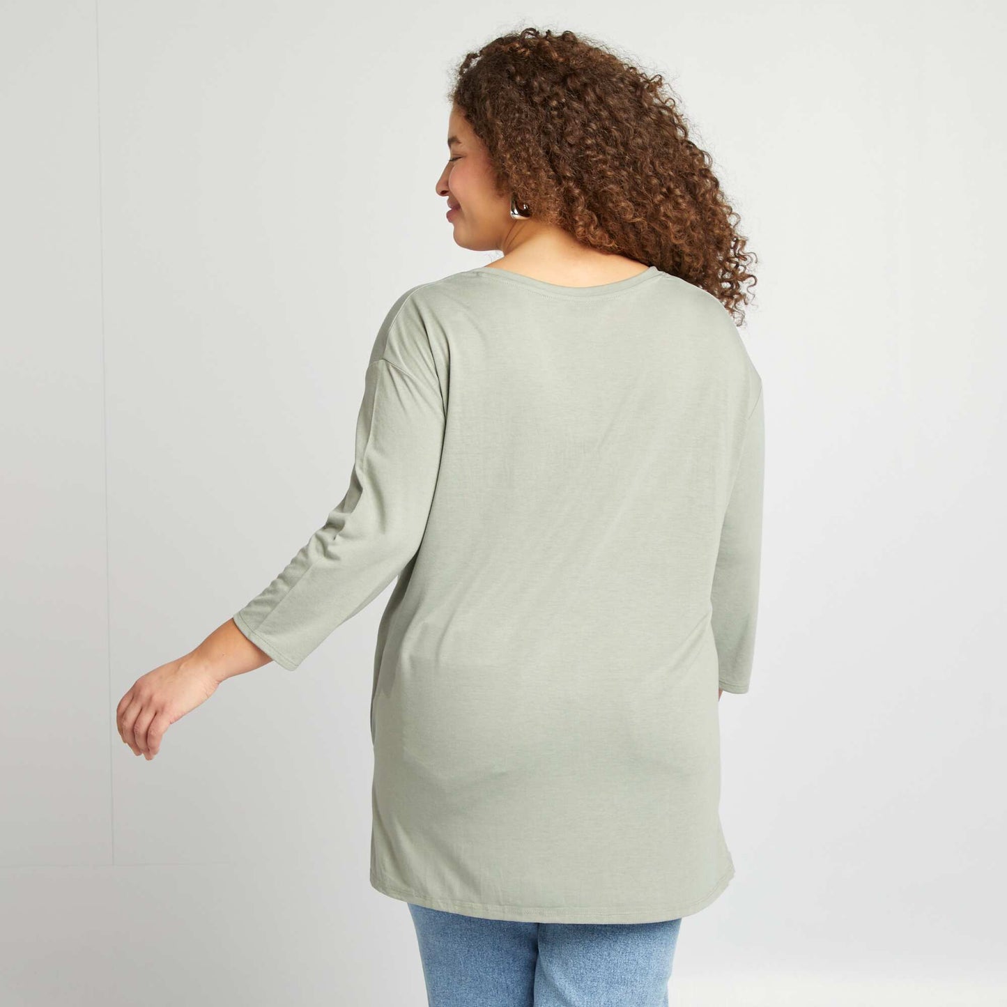 Camiseta larga con cuello de pico VERDE