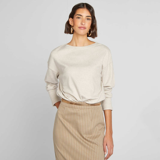Camiseta de manga larga de punto suave BEIGE