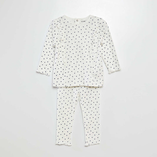 Conjunto de camiseta + legging de pijama con estampado de corazones  - 2 piezas BLANCO