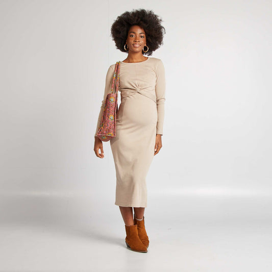 Vestido maternidad de canalé BEIGE
