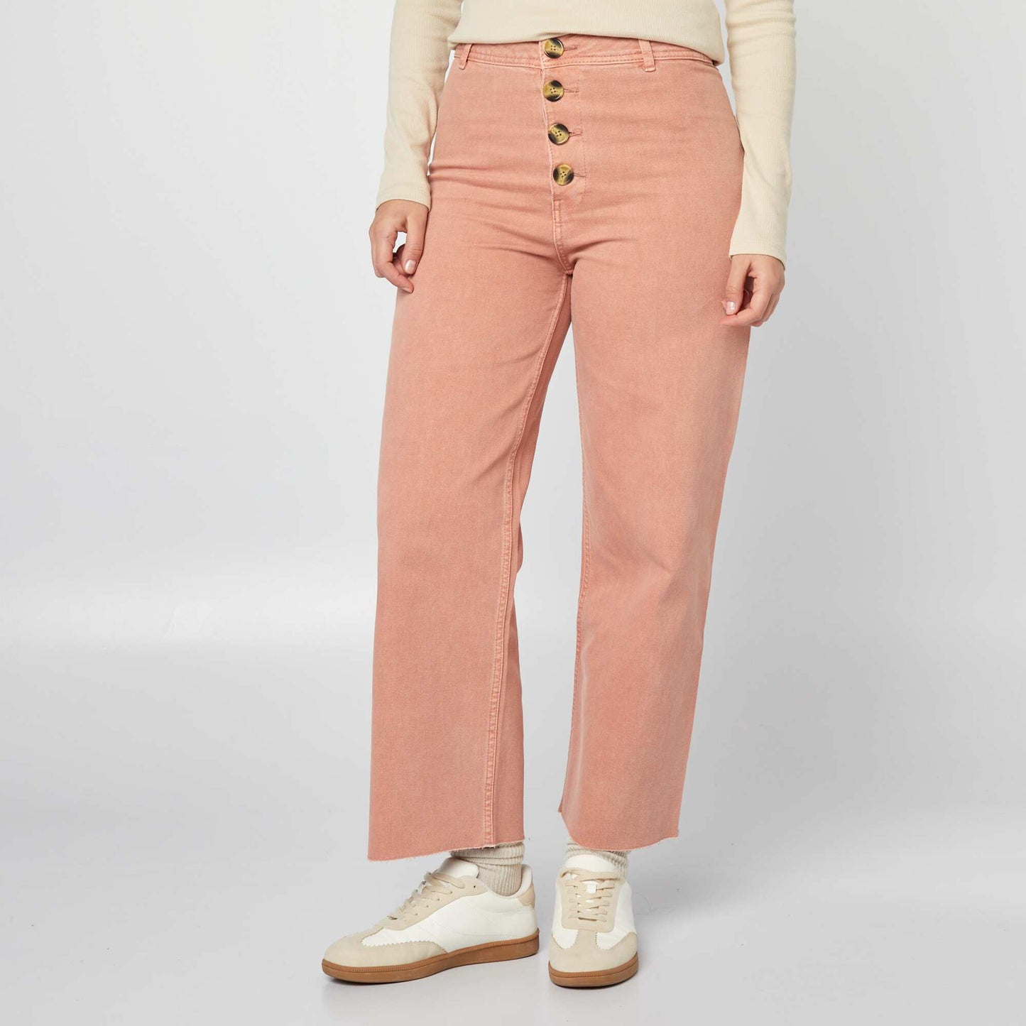 Jean ancho wide leg con cierre de botones de fantasía ROSA