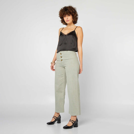 Jean ancho wide leg con cierre de botones de fantasía VERDE