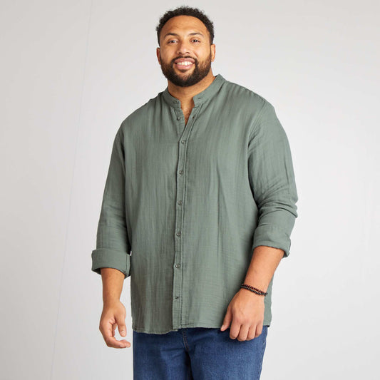 Camisa dobby con cuello mao VERDE