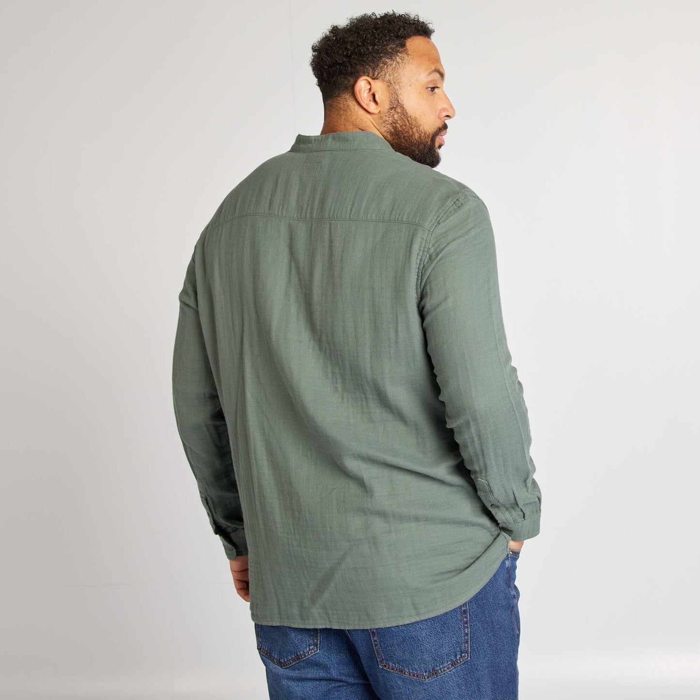 Camisa dobby con cuello mao VERDE
