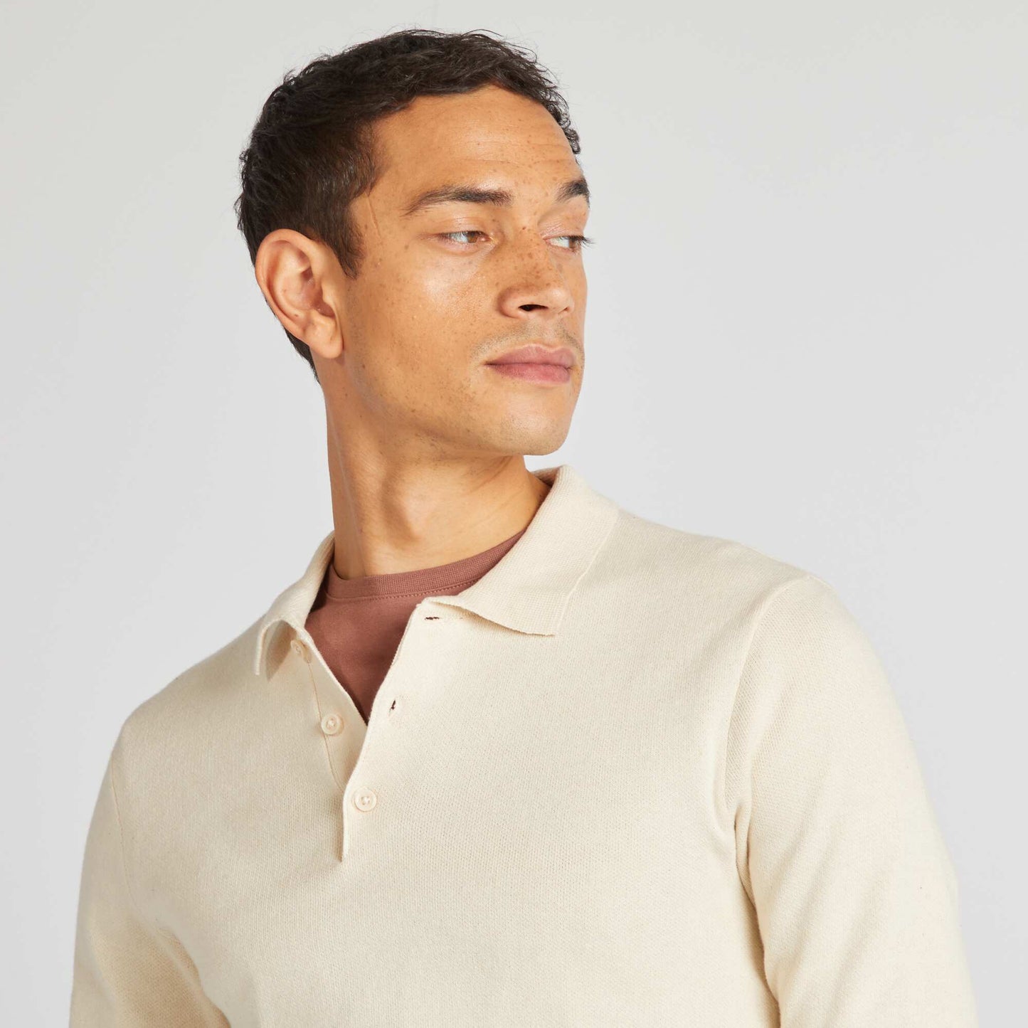 Sweater de punto fino con cuello de remera abotonado BLANCO