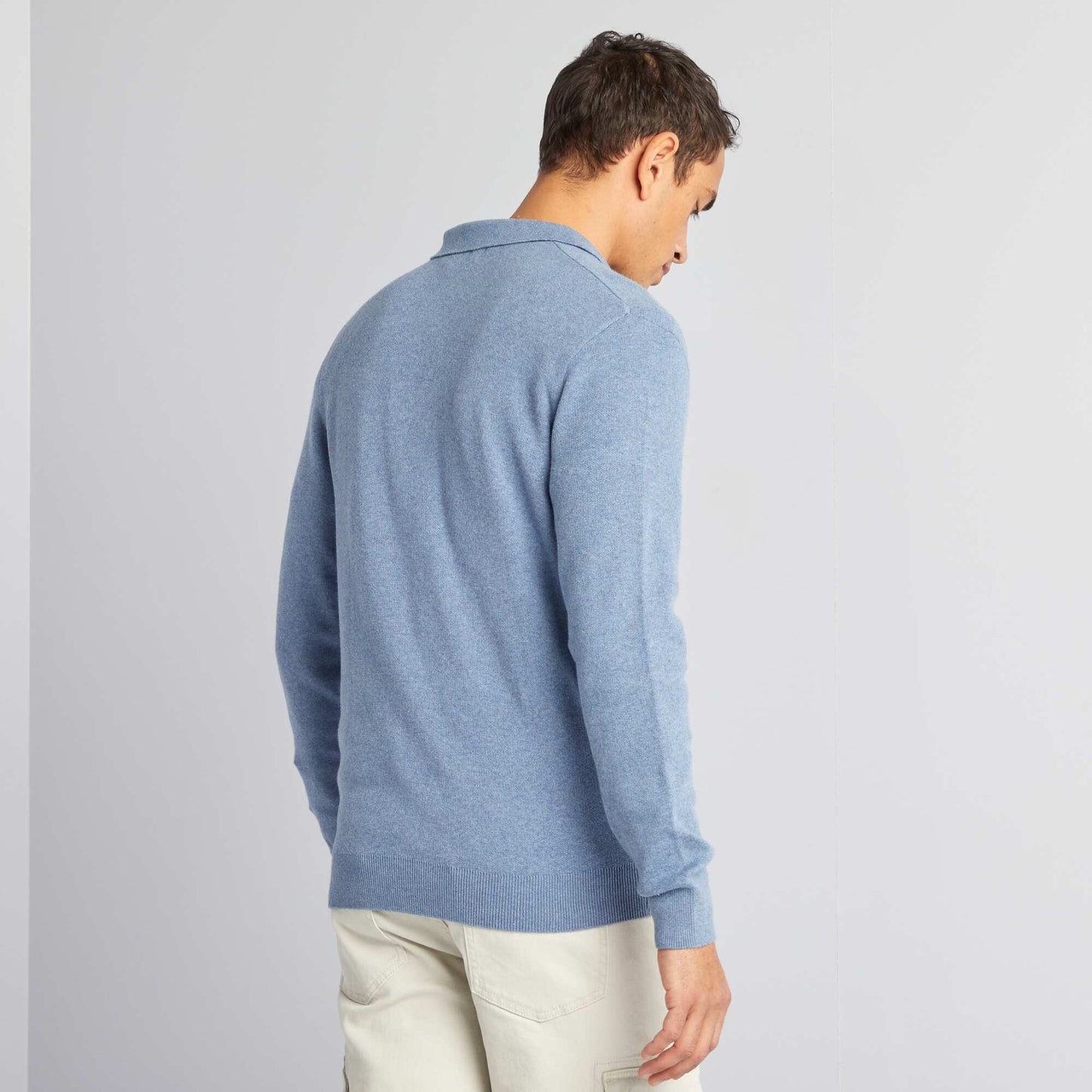 Sweater de punto fino con cuello de remera abotonado AZUL