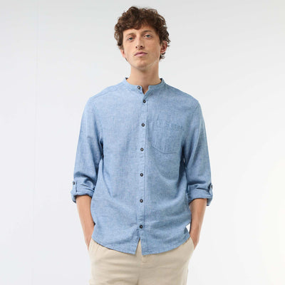 Camisa con cuello mao de lino AZUL