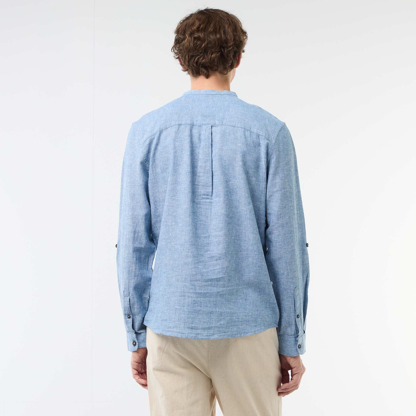 Camisa con cuello mao de lino AZUL