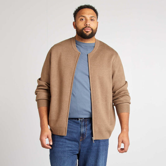 Chaqueta de punto de piqué con cremallera BEIGE
