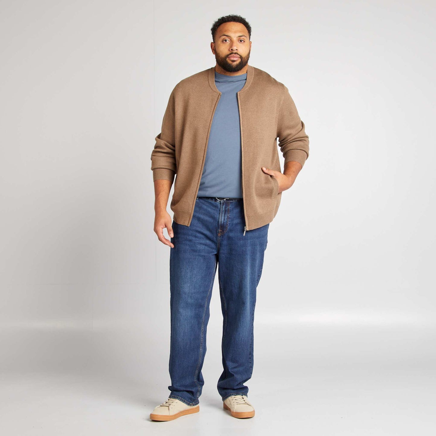 Chaqueta de punto de piqué con cremallera BEIGE