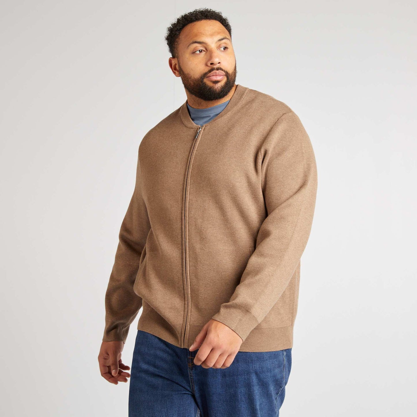 Chaqueta de punto de piqué con cremallera BEIGE