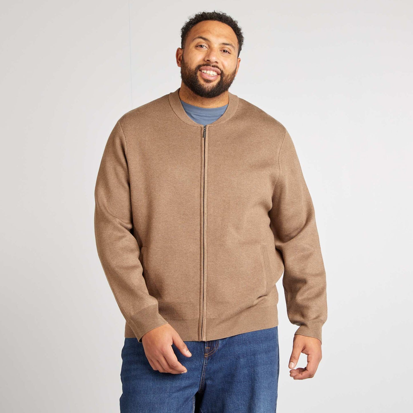 Chaqueta de punto de piqué con cremallera BEIGE