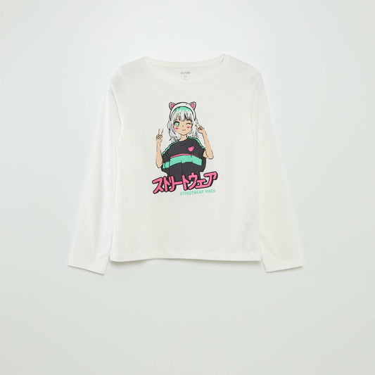 Camiseta estampada de manga larga BLANCO