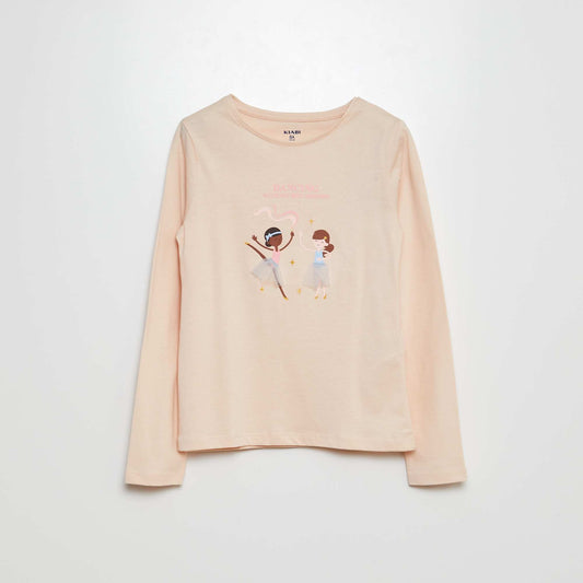 Camiseta de manga larga de punto estampado + relieve ROSA