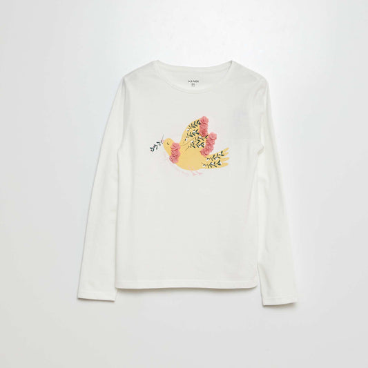 Camiseta de manga larga de punto estampado + relieve BEIGE