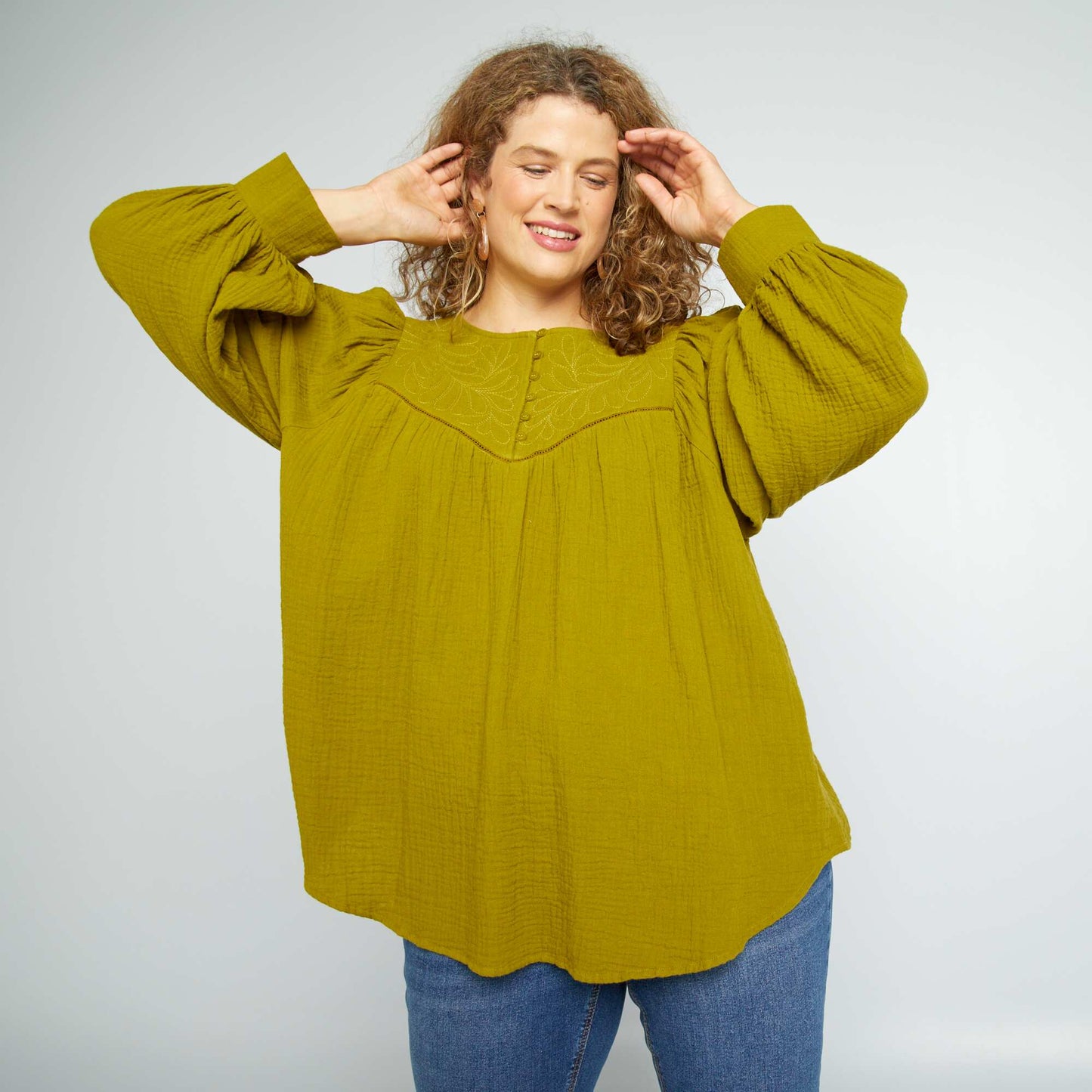 Blusa de gasa de algodón VERDE