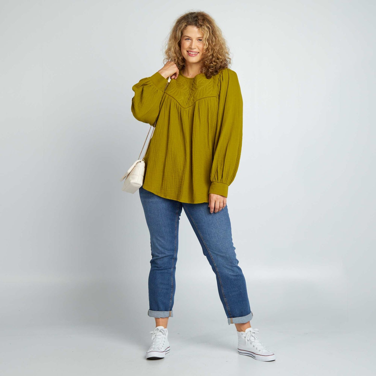 Blusa de gasa de algodón VERDE