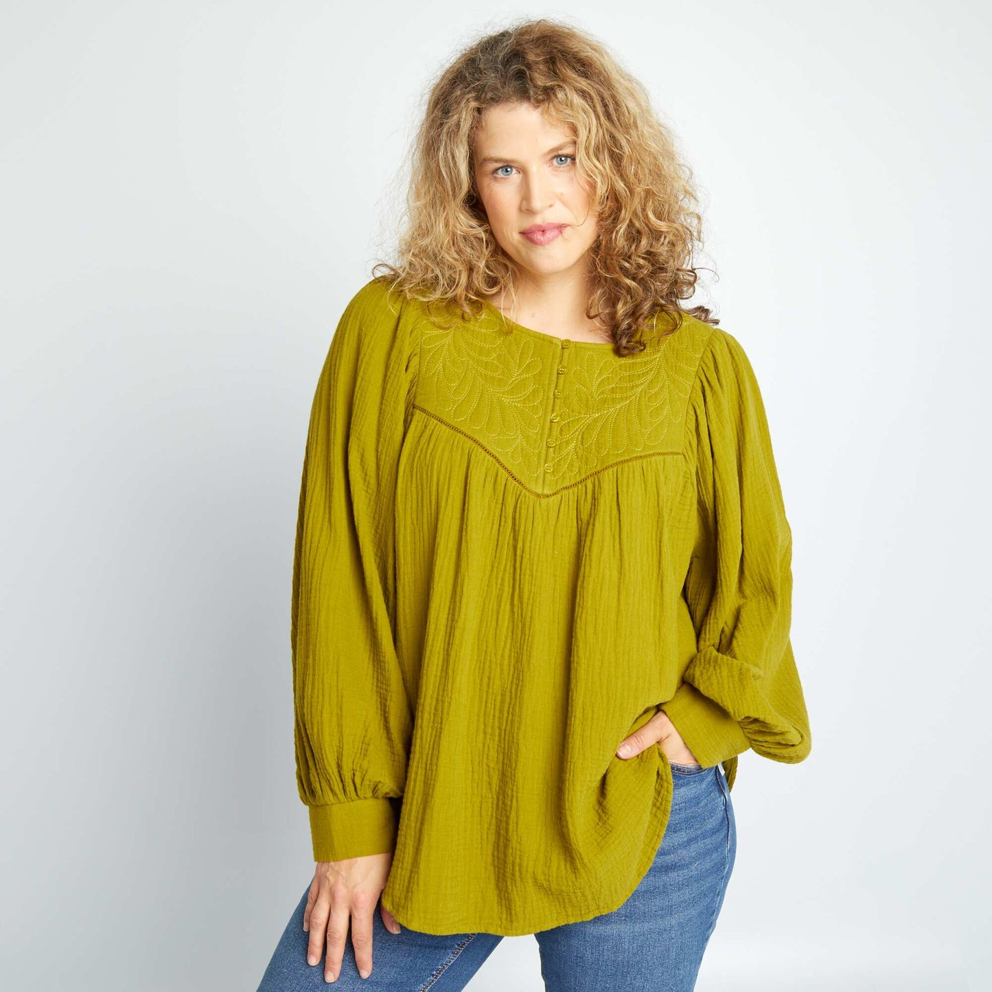 Blusa de gasa de algodón VERDE