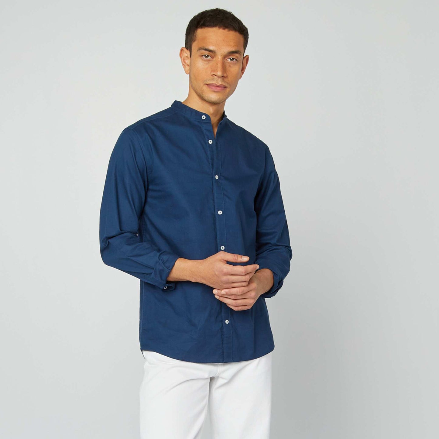 Camisa oxford con cuello mao AZUL