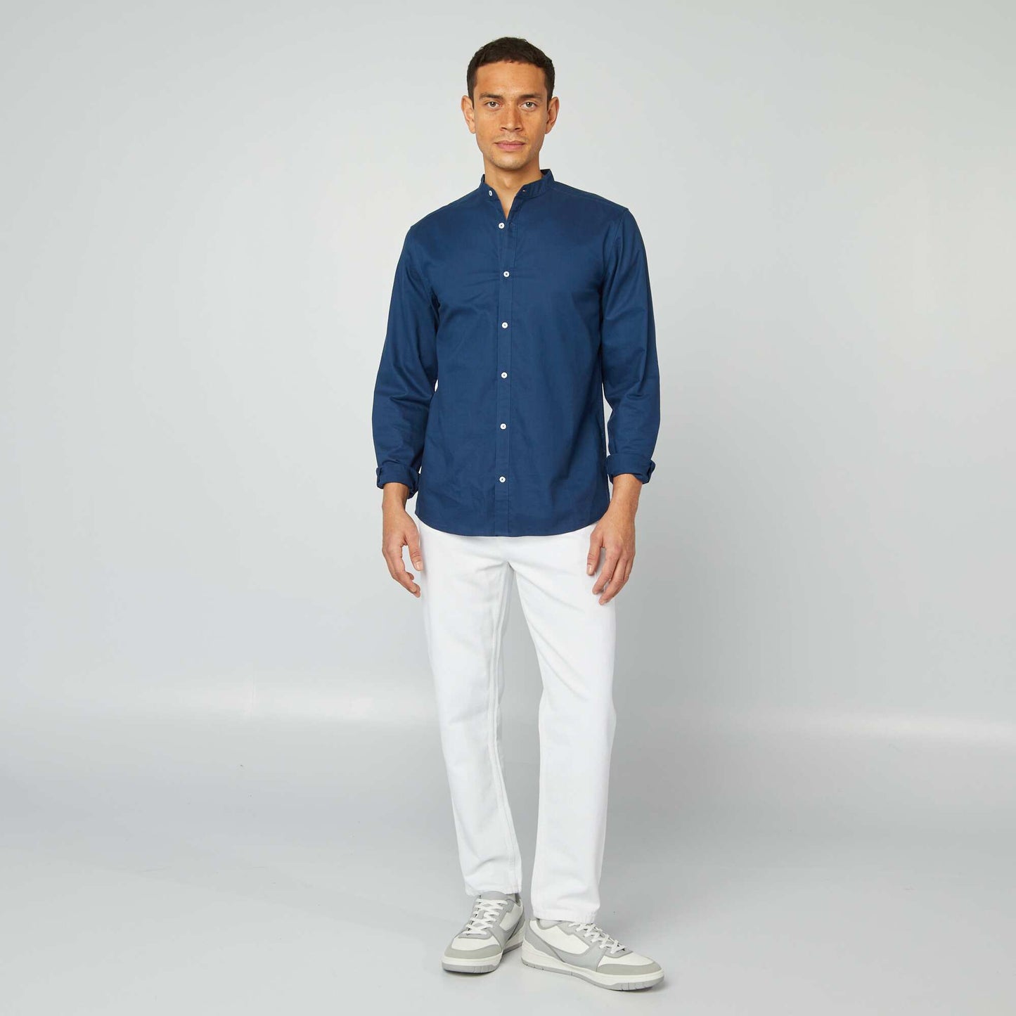 Camisa oxford con cuello mao AZUL