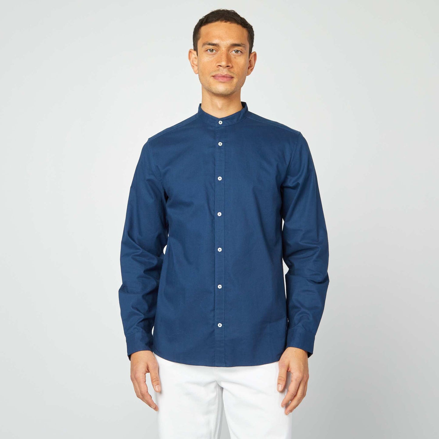 Camisa oxford con cuello mao AZUL