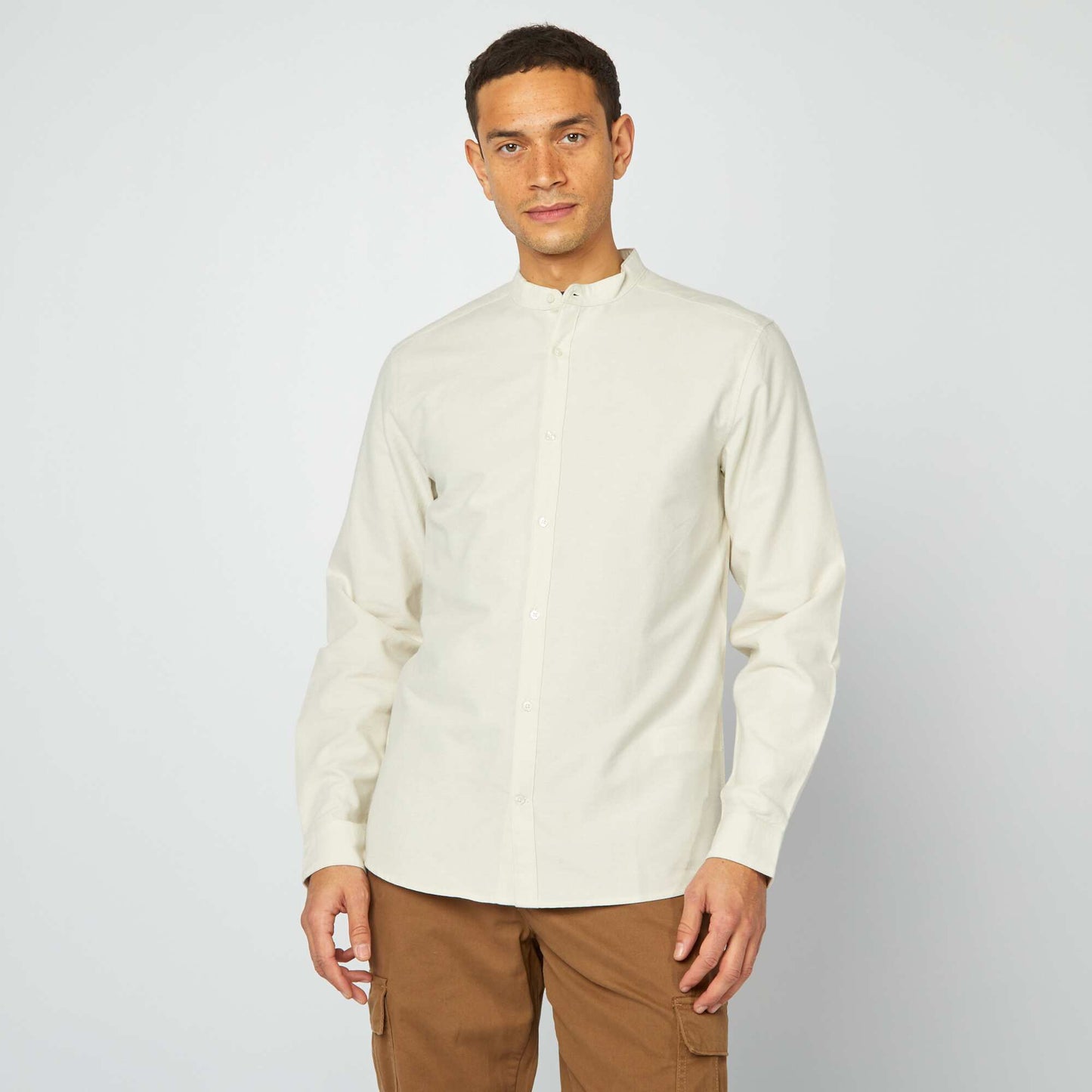 Camisa oxford con cuello mao GRIS
