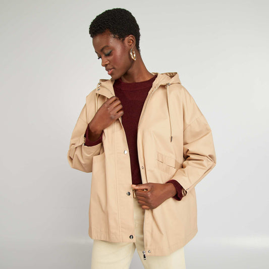 Parka impermeable oversize con capucha BEIGE