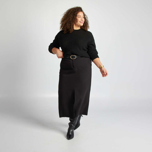 Falda midi con abertura NEGRO