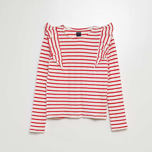 Camisa de rayas con detalles de volantes ROJO