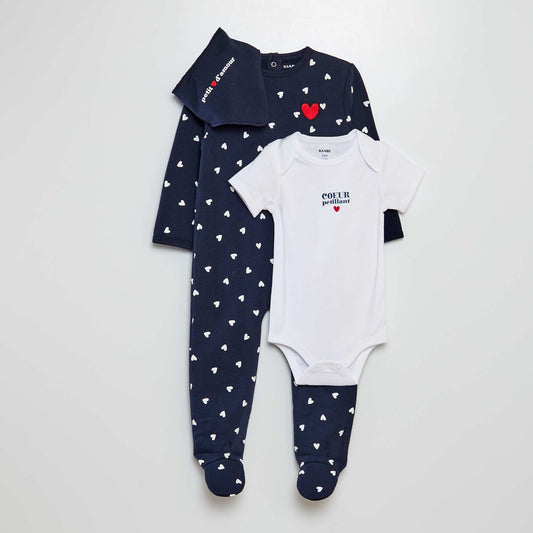 Conjunto de pijama + body + babero - San Valentín AZUL