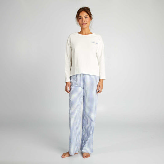 Conjunto de pijama con camiseta + pantalón - 2 piezas BLANCO