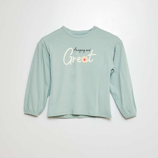 Camiseta con bordado y frunces en las sisas AZUL