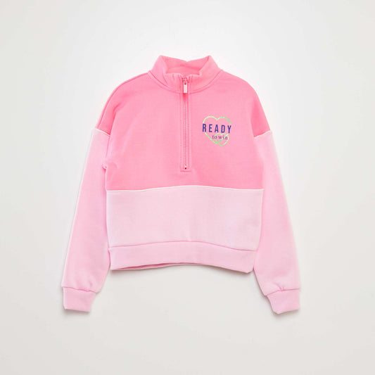 Buzo colorblock con cremallera en el cuello ROSA