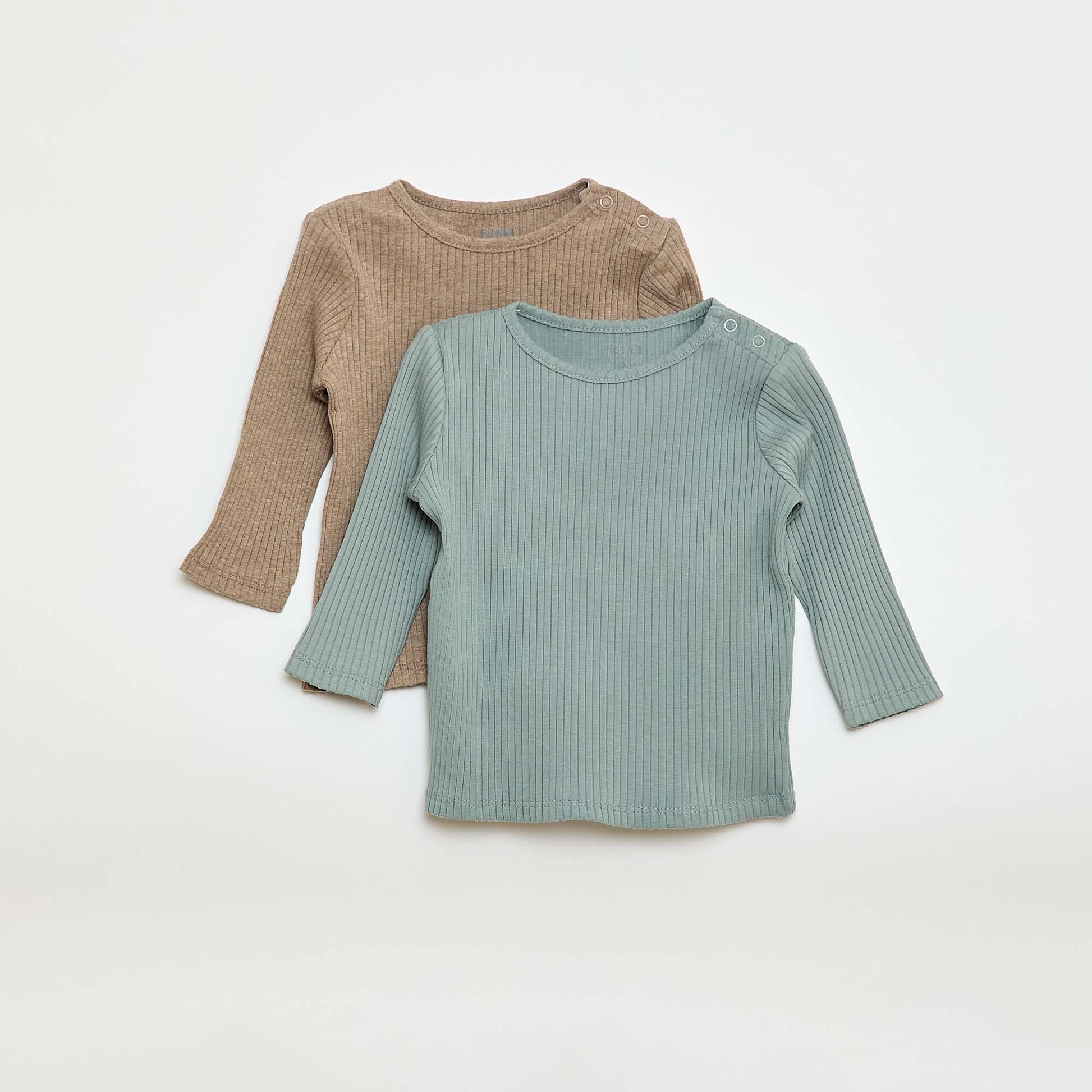 Pack de 2 camisetas lisas de canalé de manga larga BEIGE