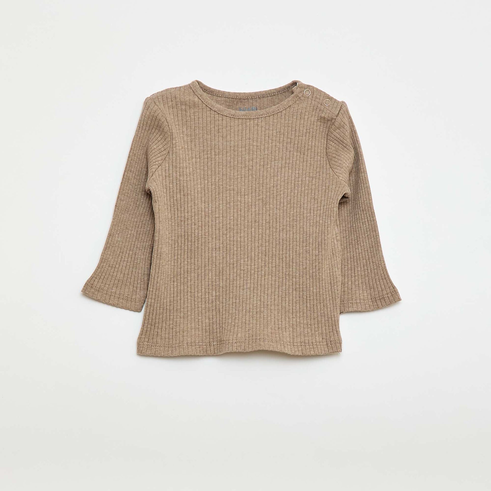 Pack de 2 camisetas lisas de canalé de manga larga BEIGE