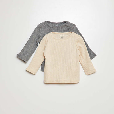 Pack de 2 camisetas lisas de canalé de manga larga GRIS